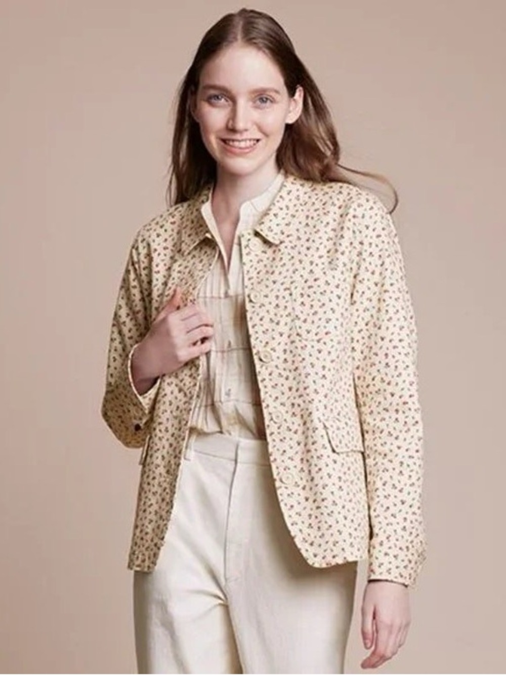UniqloxIDLF Cream Floral Button-Up Jacket